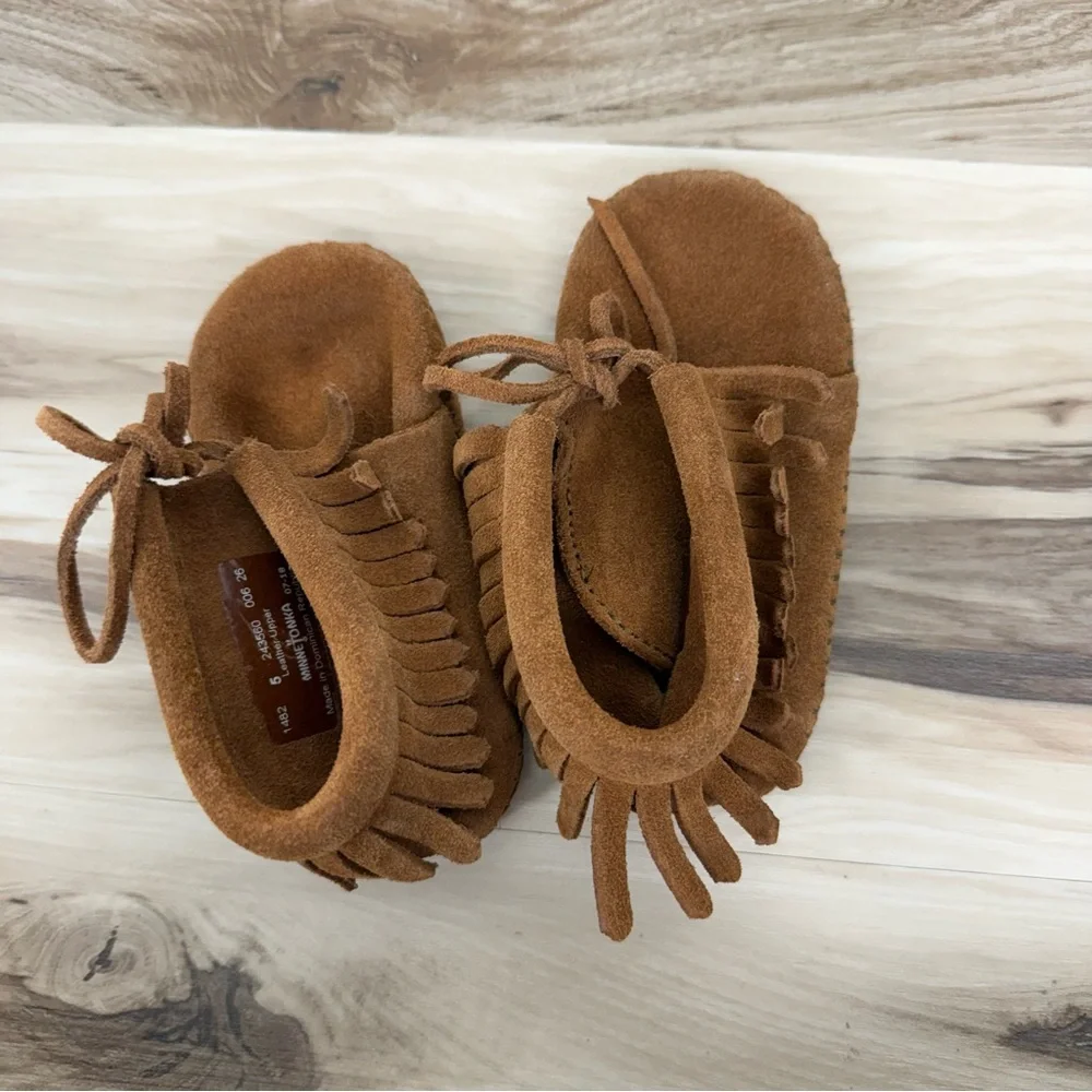 Minnetonka Tan Kids Moccasins